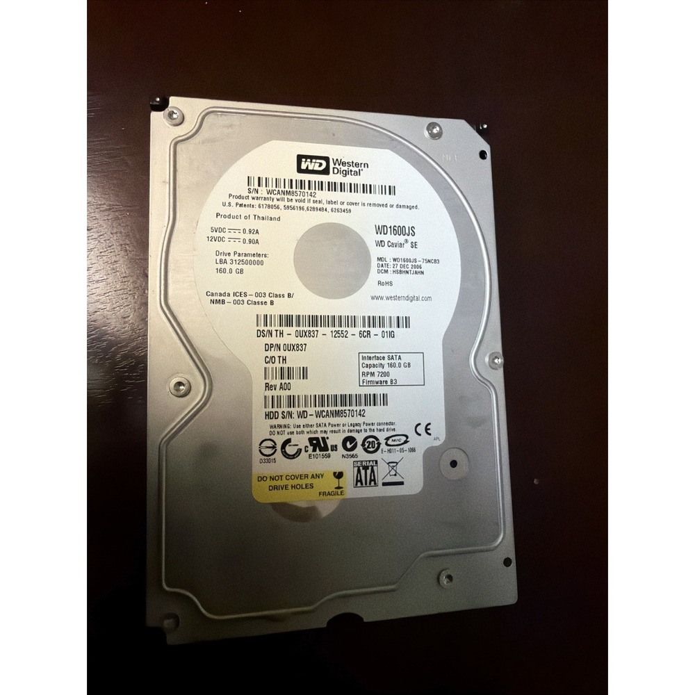 WESTERN DIGITAL WD CAVIAR SE 160GB 3.5" HARD DRIVE HDD WD1600JS TESTED WIPED